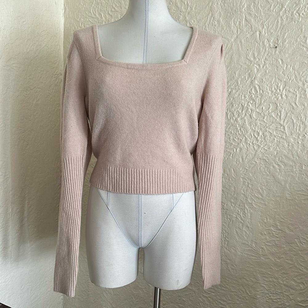 Express Neutral Cream Square Neck Sweater large NWT Wool Blend